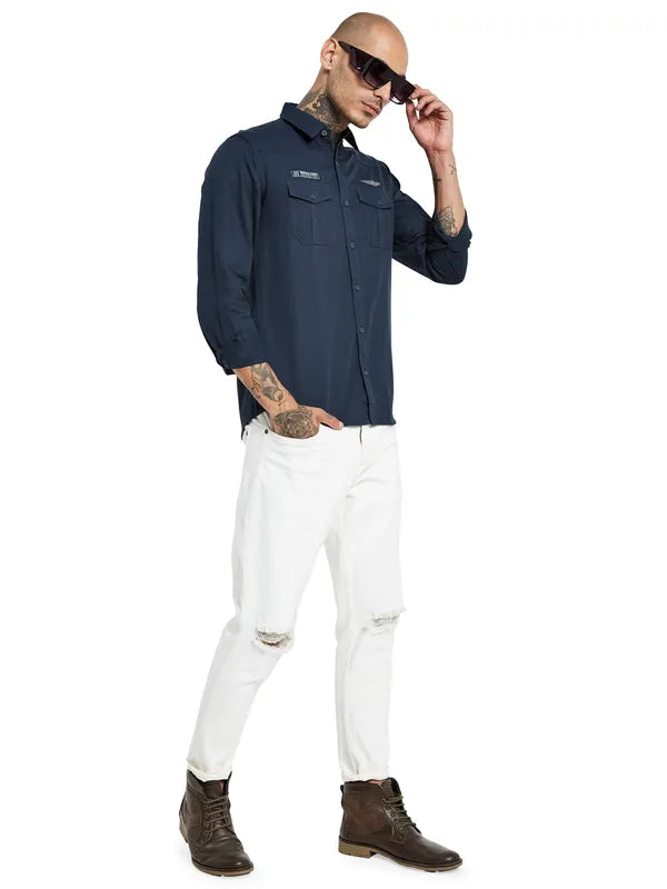 Mettle Spread Collar Cotton Casual Shirt