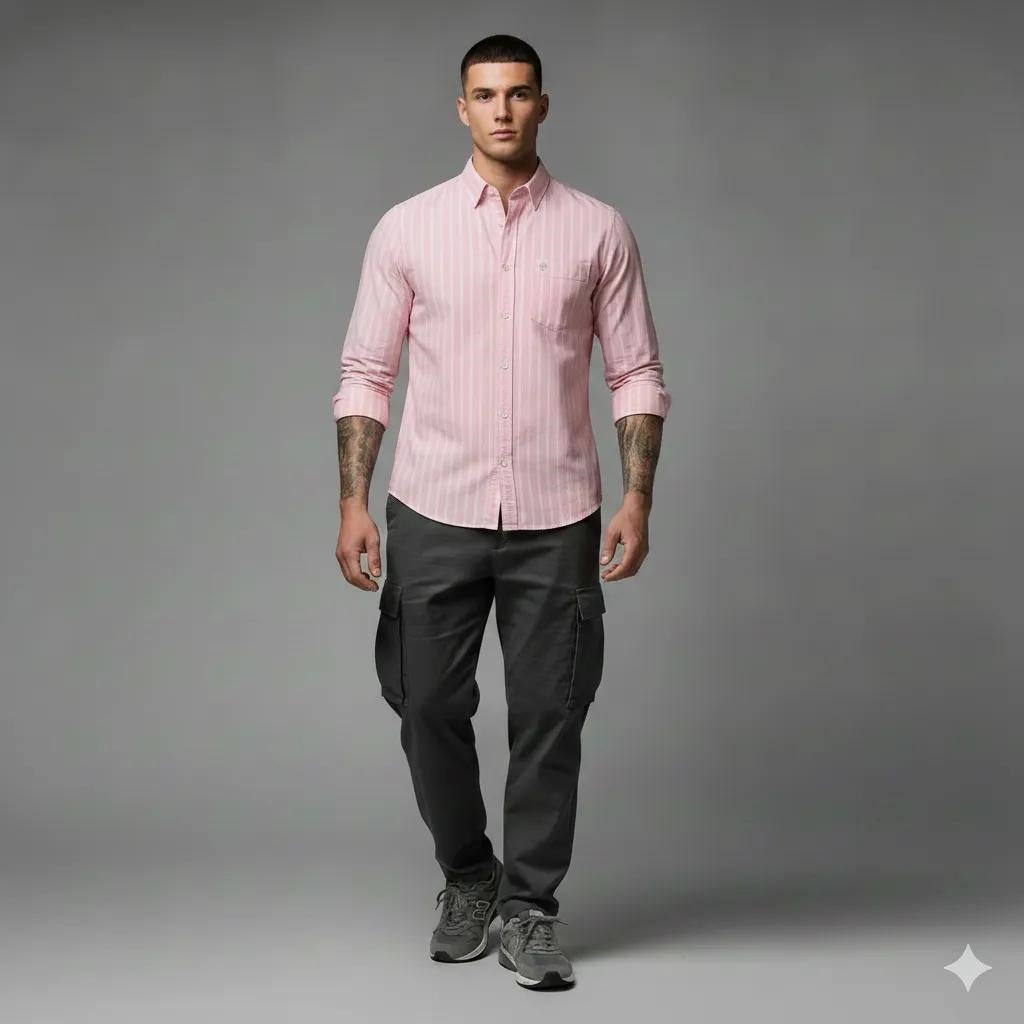 Men Light Pink Striped Casual Shirt