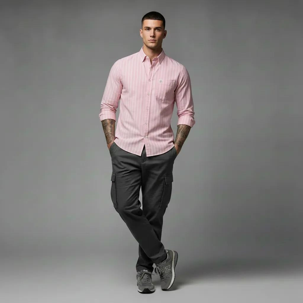 Men Light Pink Striped Casual Shirt