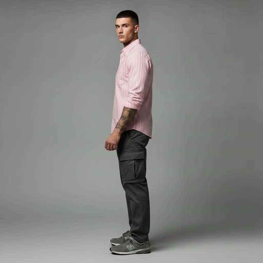 Men Light Pink Striped Casual Shirt