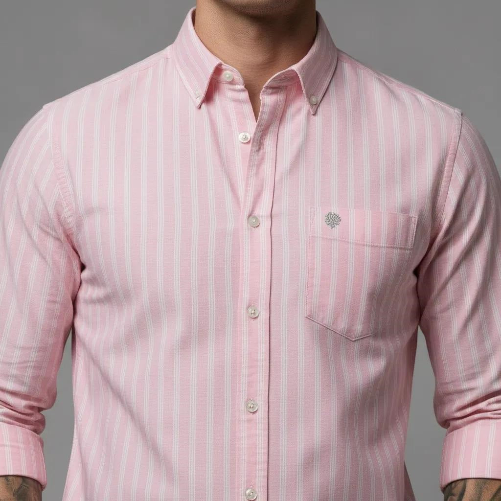 Men Light Pink Striped Casual Shirt
