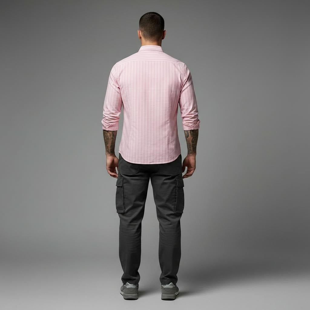 Men Light Pink Striped Casual Shirt
