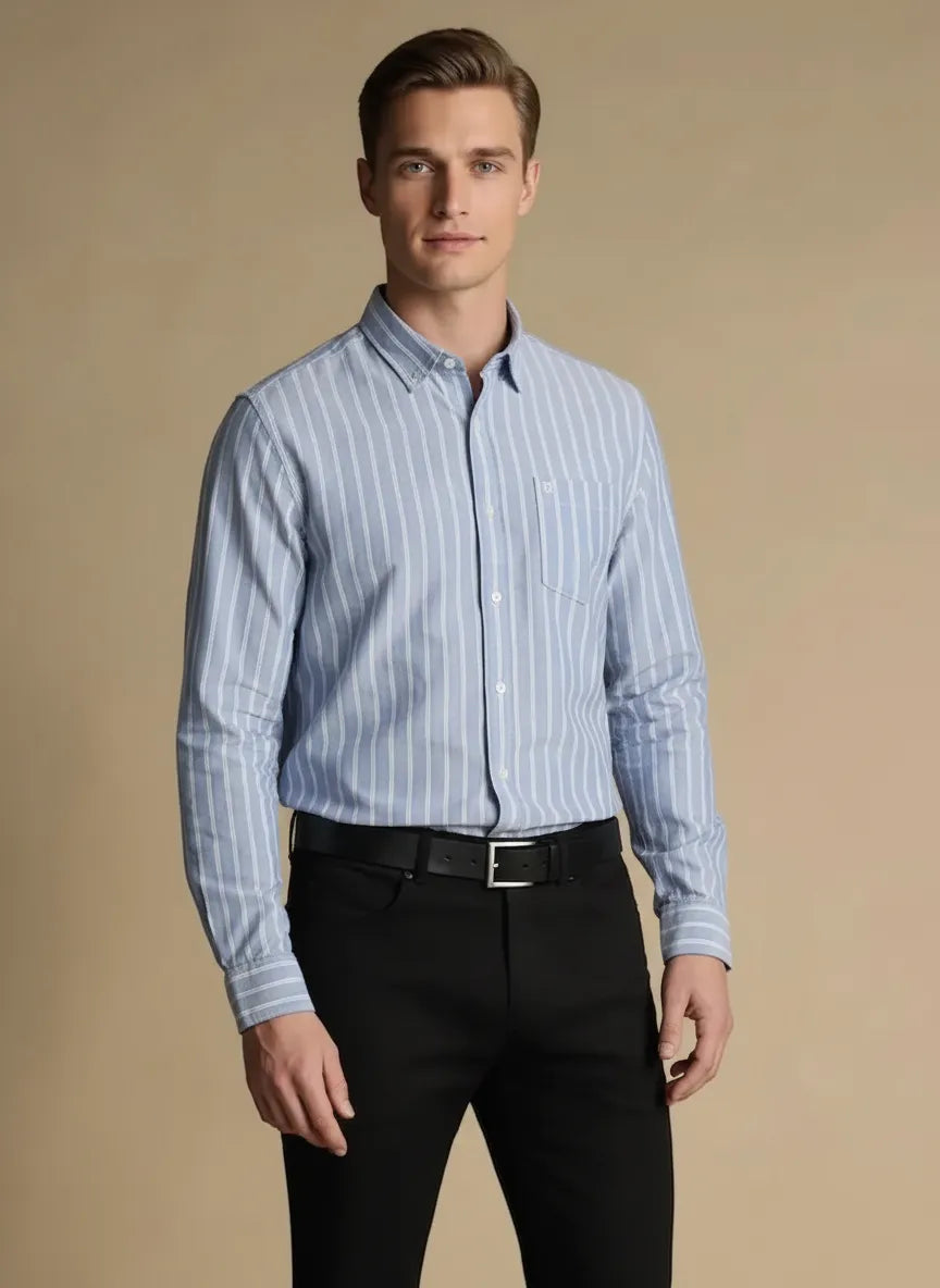 Men Sky Blue Striped Casual Shirt