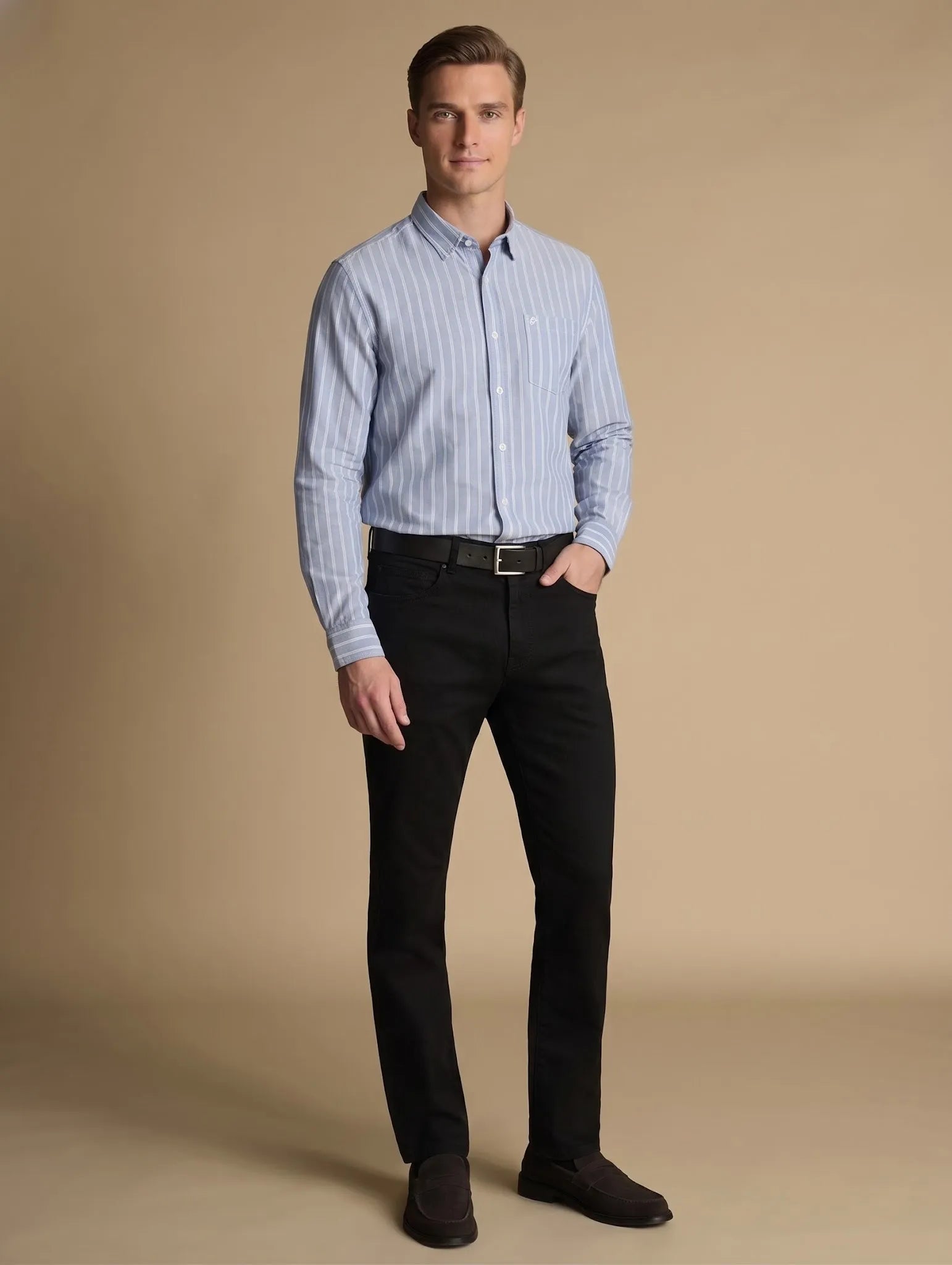 Men Sky Blue Striped Casual Shirt