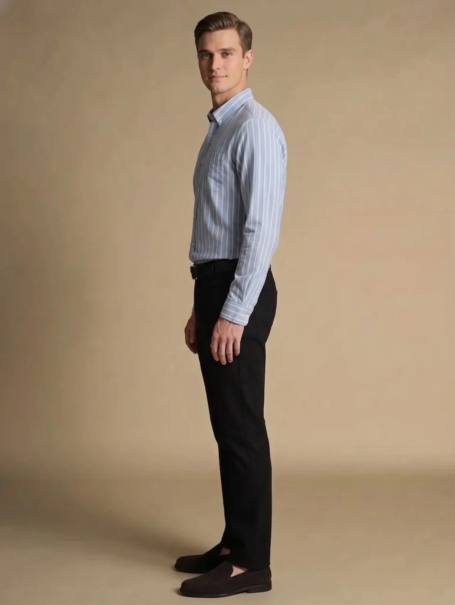 Men Sky Blue Striped Casual Shirt