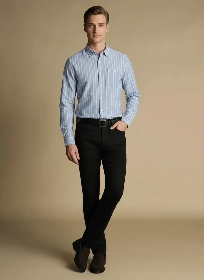 Men Sky Blue Striped Casual Shirt