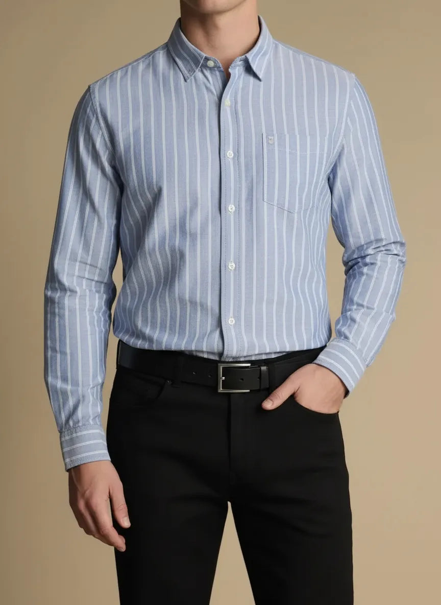 Men Sky Blue Striped Casual Shirt