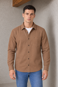 Men's Regular Fit Corduroy Full Sleeve Shirt – Duck Brown | Casual Button-Down Shirt