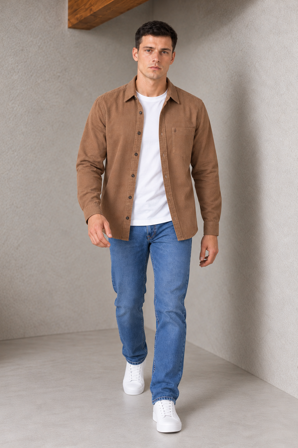 Men's Regular Fit Corduroy Full Sleeve Shirt – Duck Brown | Casual Button-Down Shirt