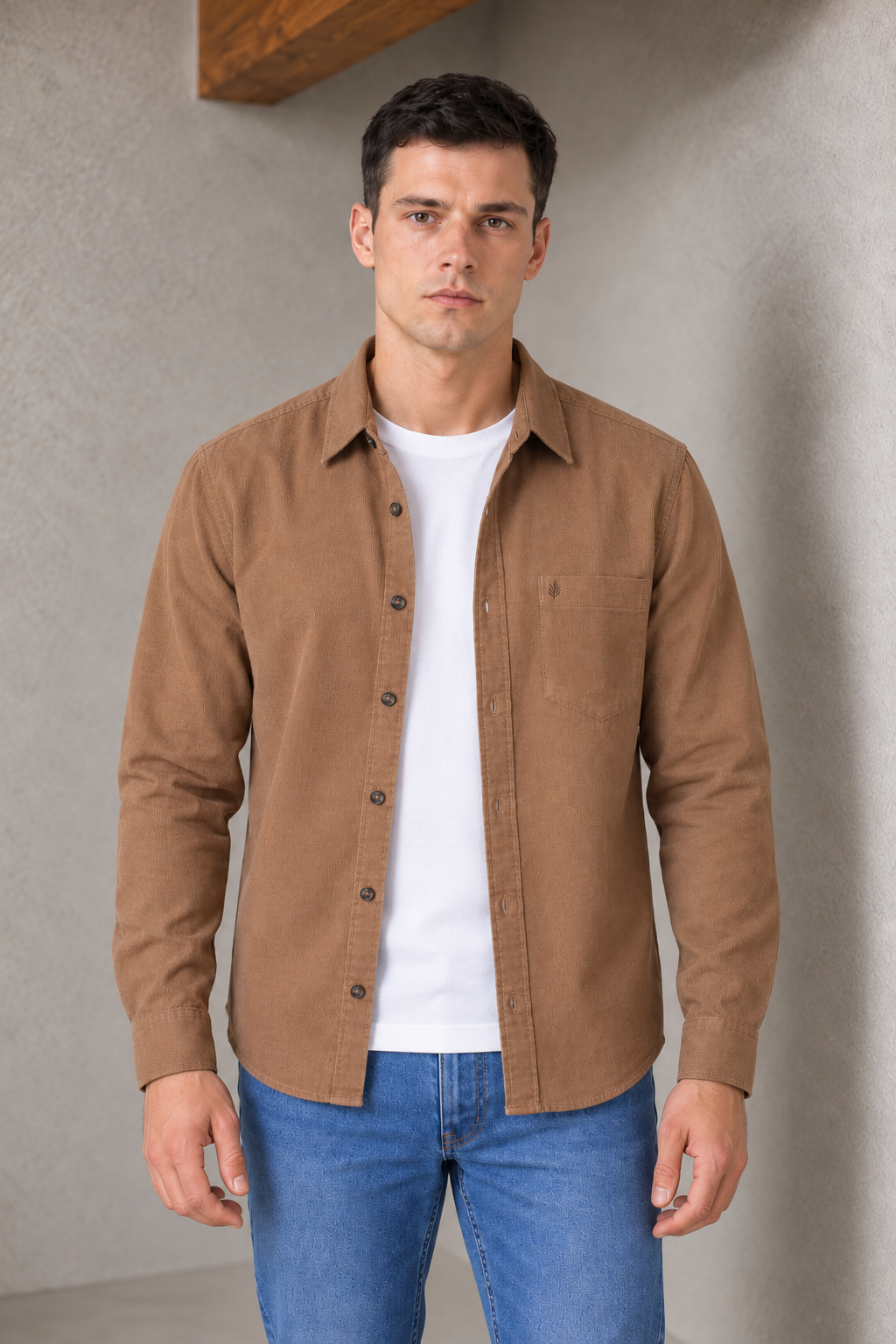Men's Regular Fit Corduroy Full Sleeve Shirt – Duck Brown | Casual Button-Down Shirt