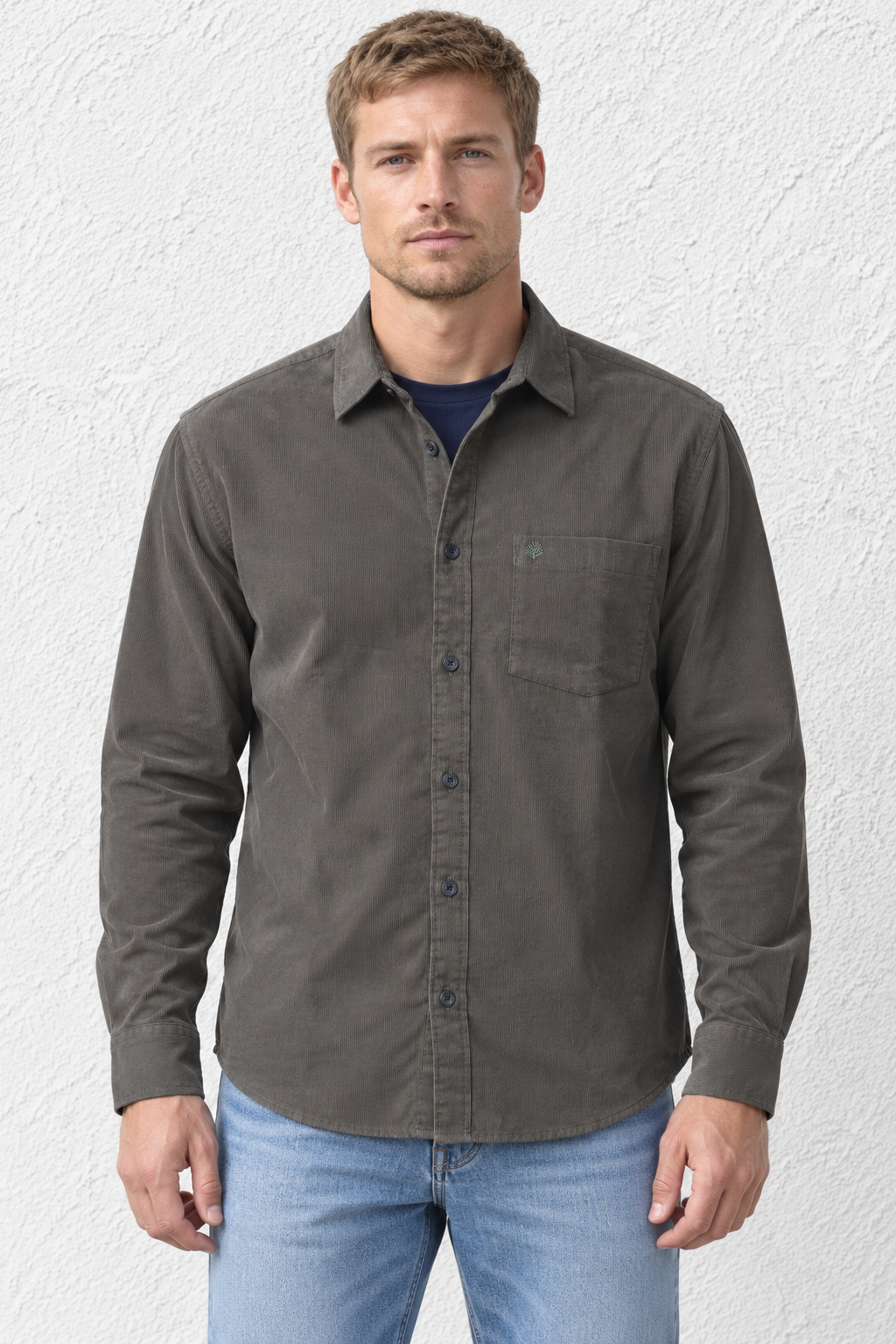 Men's Olive Corduroy Shirt with Full Sleeves, Spread Collar and Chest Pocket