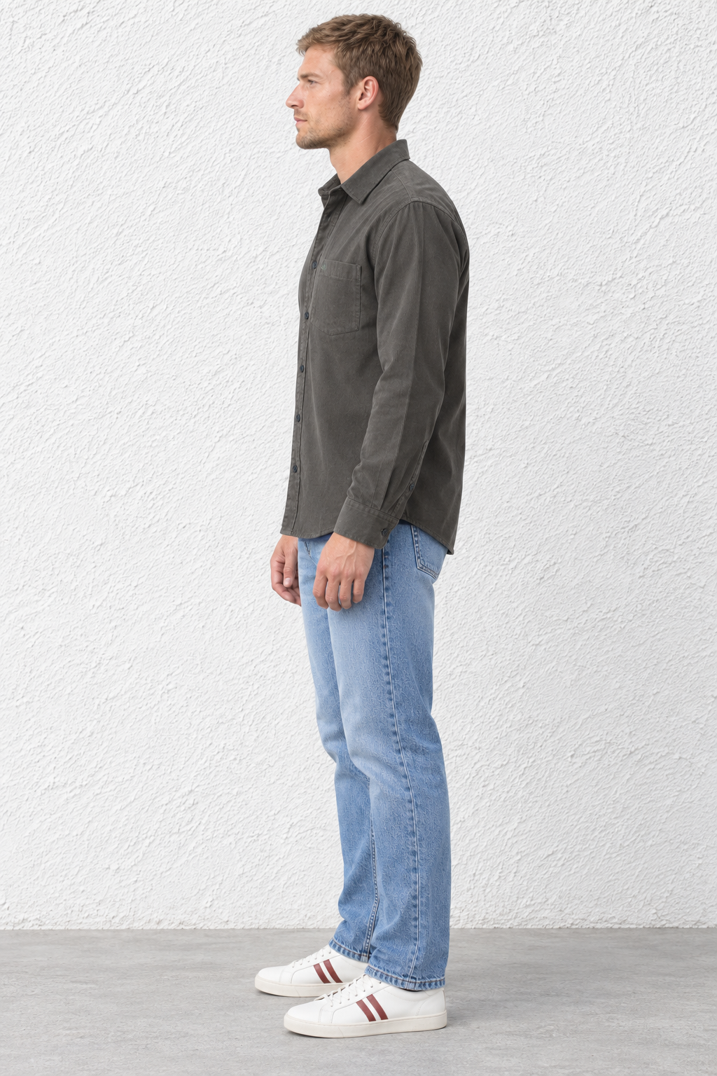 Men's Olive Corduroy Shirt with Full Sleeves, Spread Collar and Chest Pocket