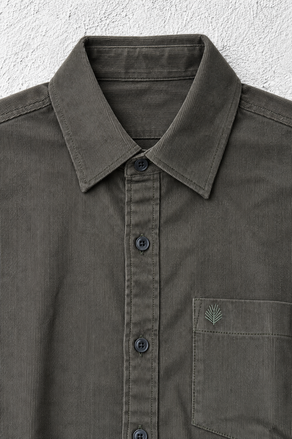 Men's Olive Corduroy Shirt with Full Sleeves, Spread Collar and Chest Pocket