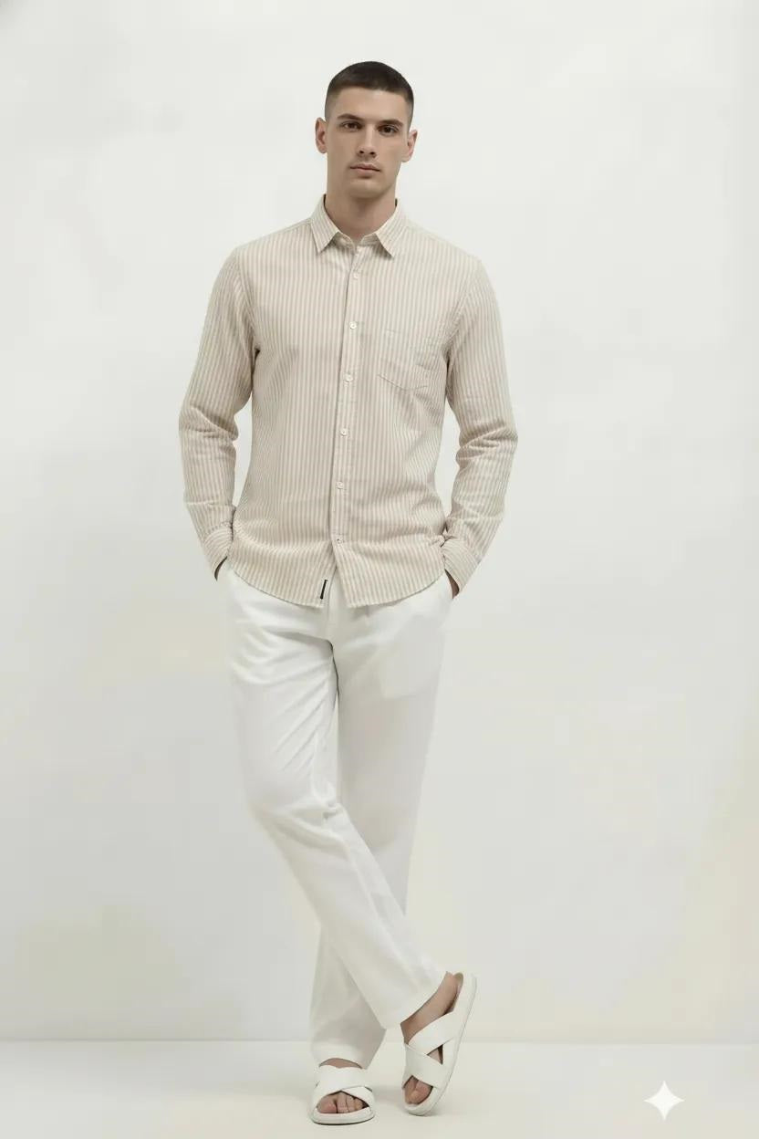 Men Natural Striped Casual Shirt