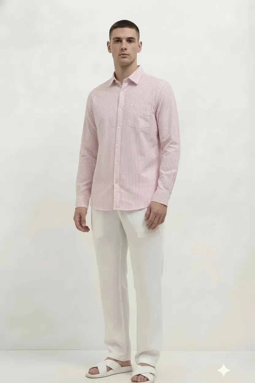 Men Pink Striped Casual Shirt