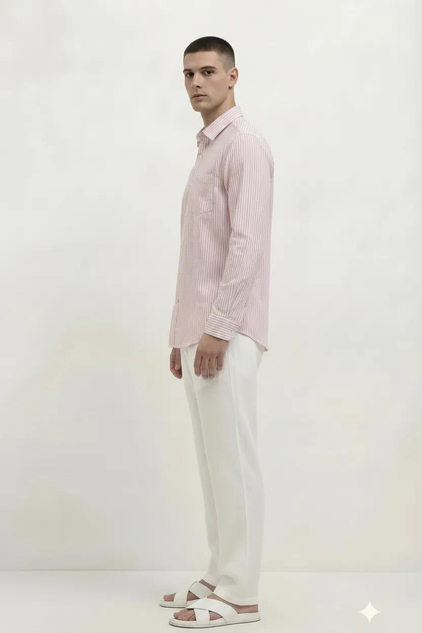 Men Pink Striped Casual Shirt