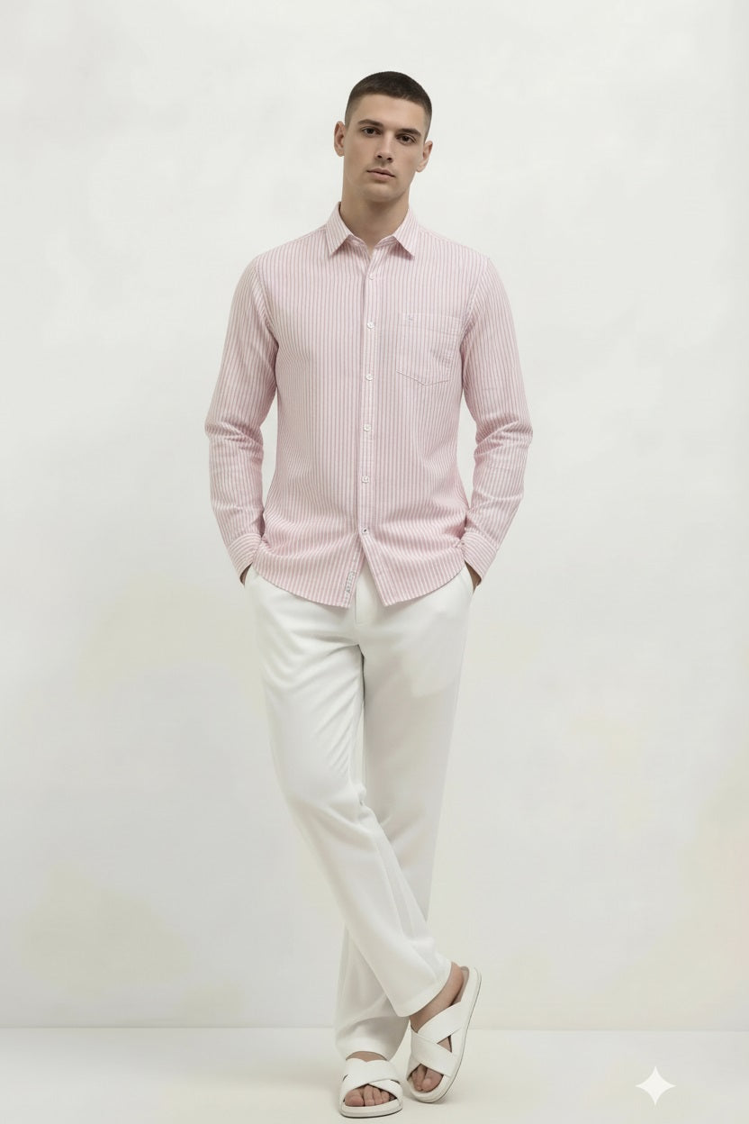 Men Pink Striped Casual Shirt