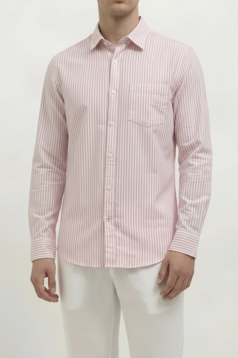 Men Pink Striped Casual Shirt