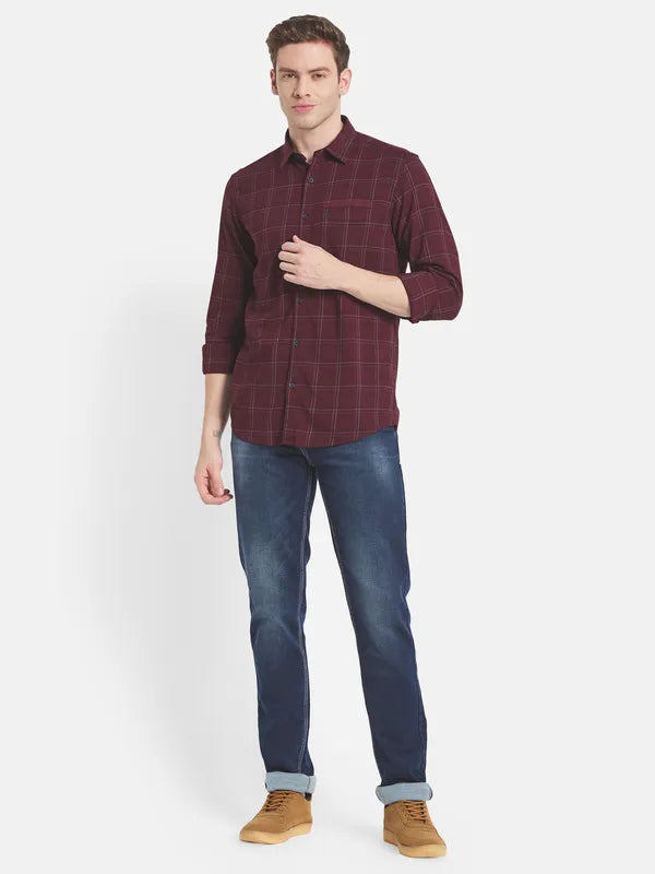 Men Maroon Checked Casual Shirt