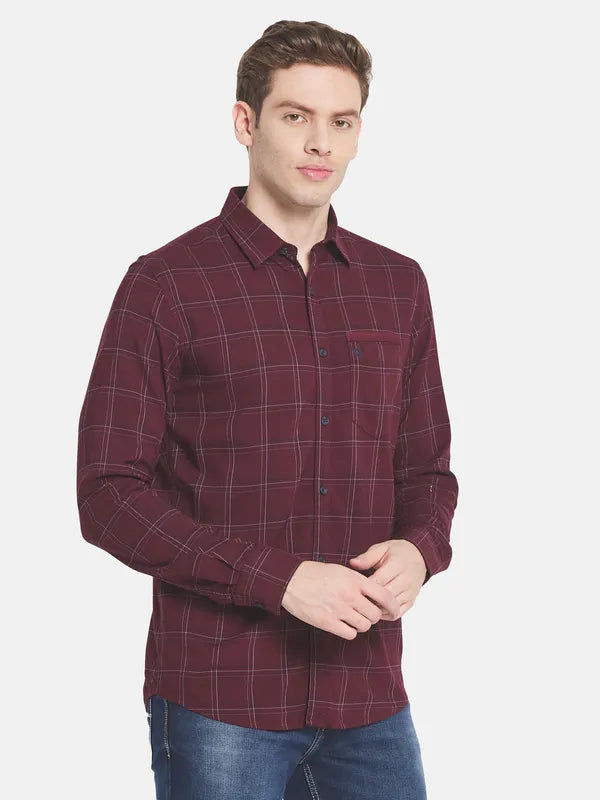 Men Maroon Checked Casual Shirt