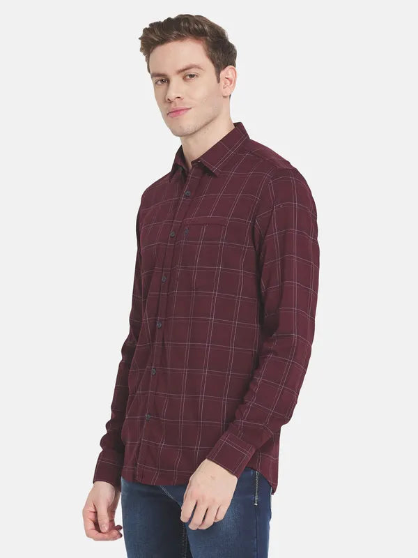 Men Maroon Checked Casual Shirt