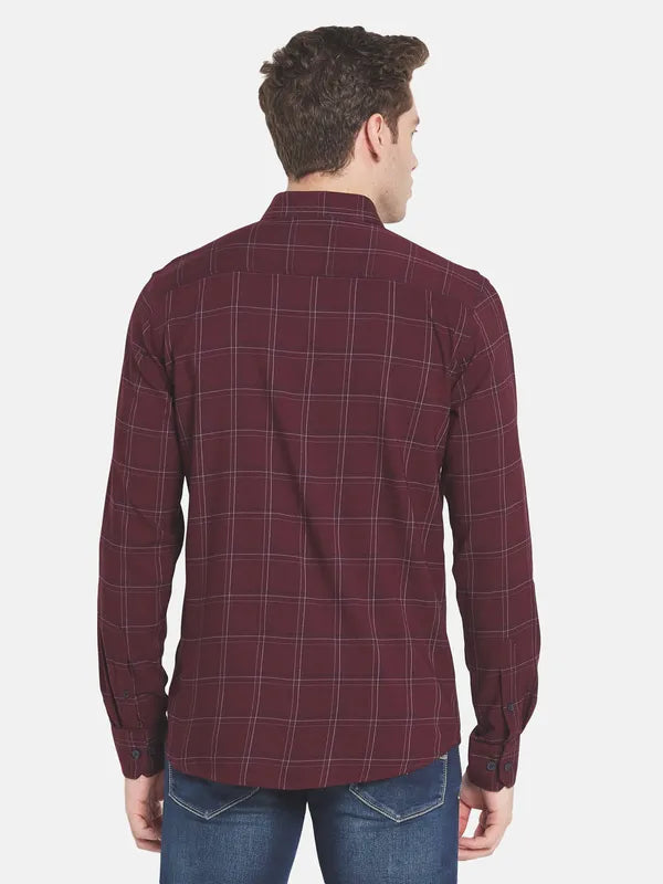 Men Maroon Checked Casual Shirt