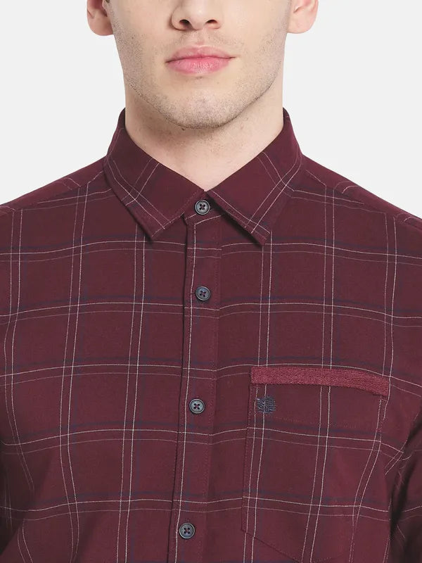 Men Maroon Checked Casual Shirt