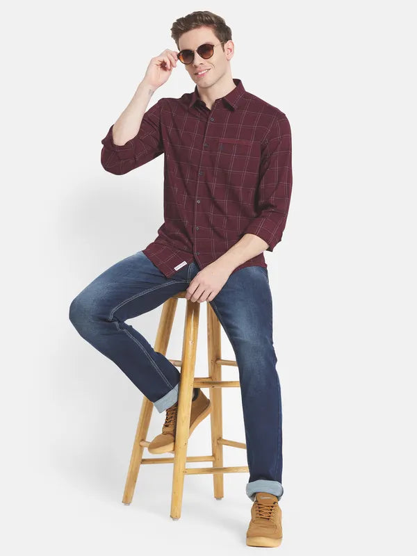 Men Maroon Checked Casual Shirt