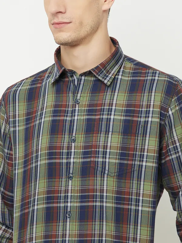 Mettle Men Olive Green Tartan Checks Checked Casual Shirt