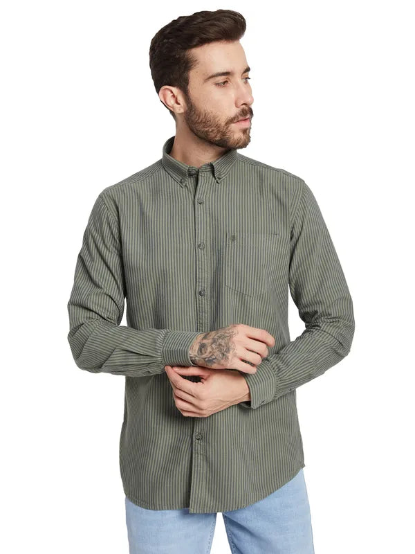 Mettle Striped Button-Down Collar Cotton Casual Shirt