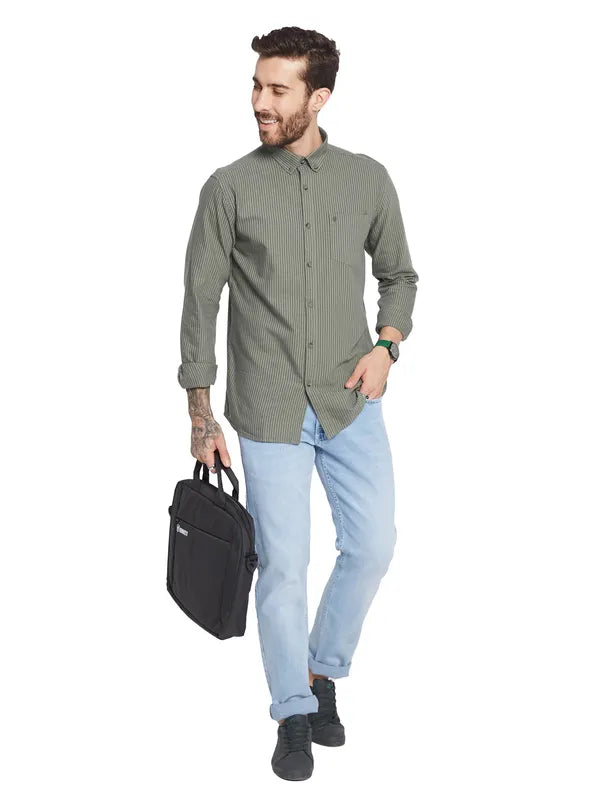 Mettle Striped Button-Down Collar Cotton Casual Shirt