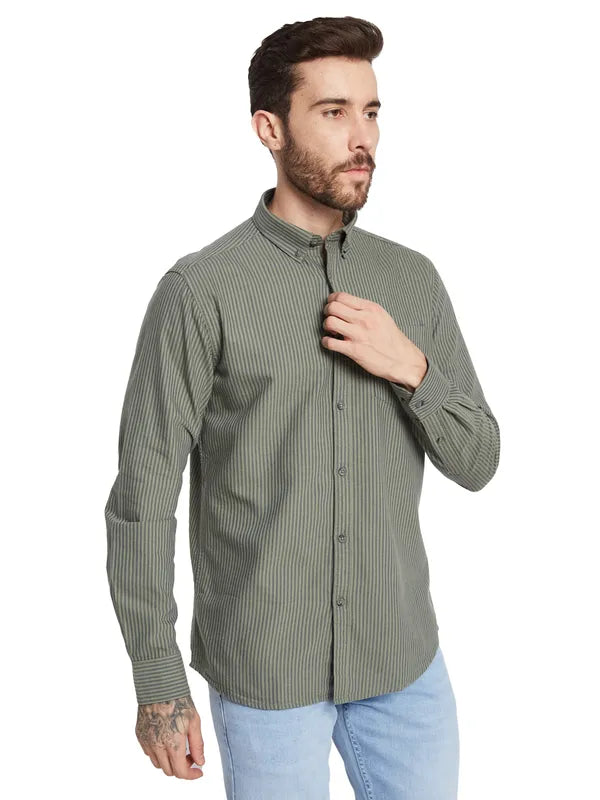 Mettle Striped Button-Down Collar Cotton Casual Shirt