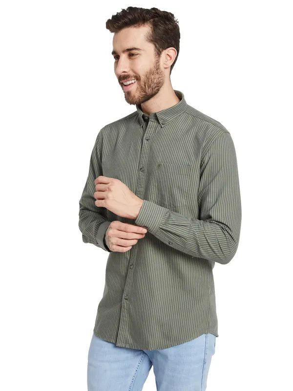 Mettle Striped Button-Down Collar Cotton Casual Shirt