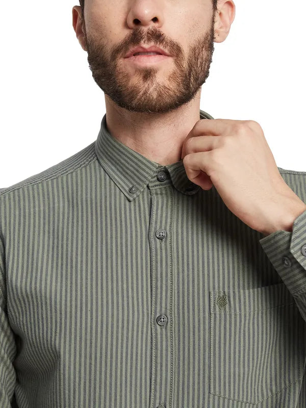 Mettle Striped Button-Down Collar Cotton Casual Shirt