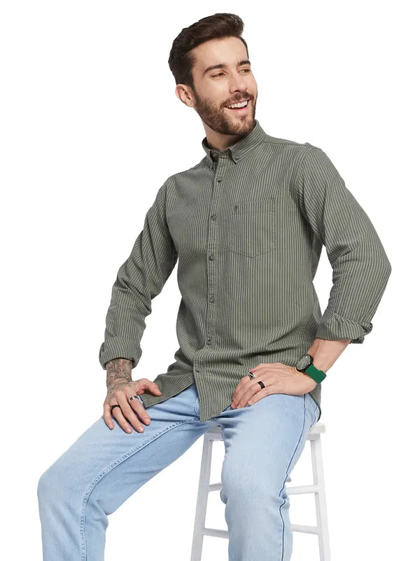 Mettle Striped Button-Down Collar Cotton Casual Shirt