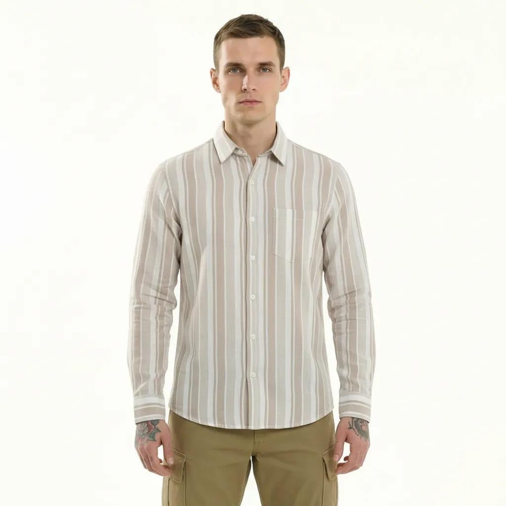 Men Natural Striped Polo Neck Shirt
