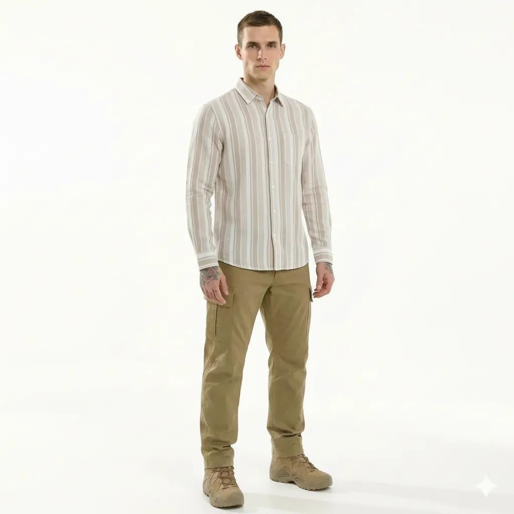 Men Natural Striped Polo Neck Shirt