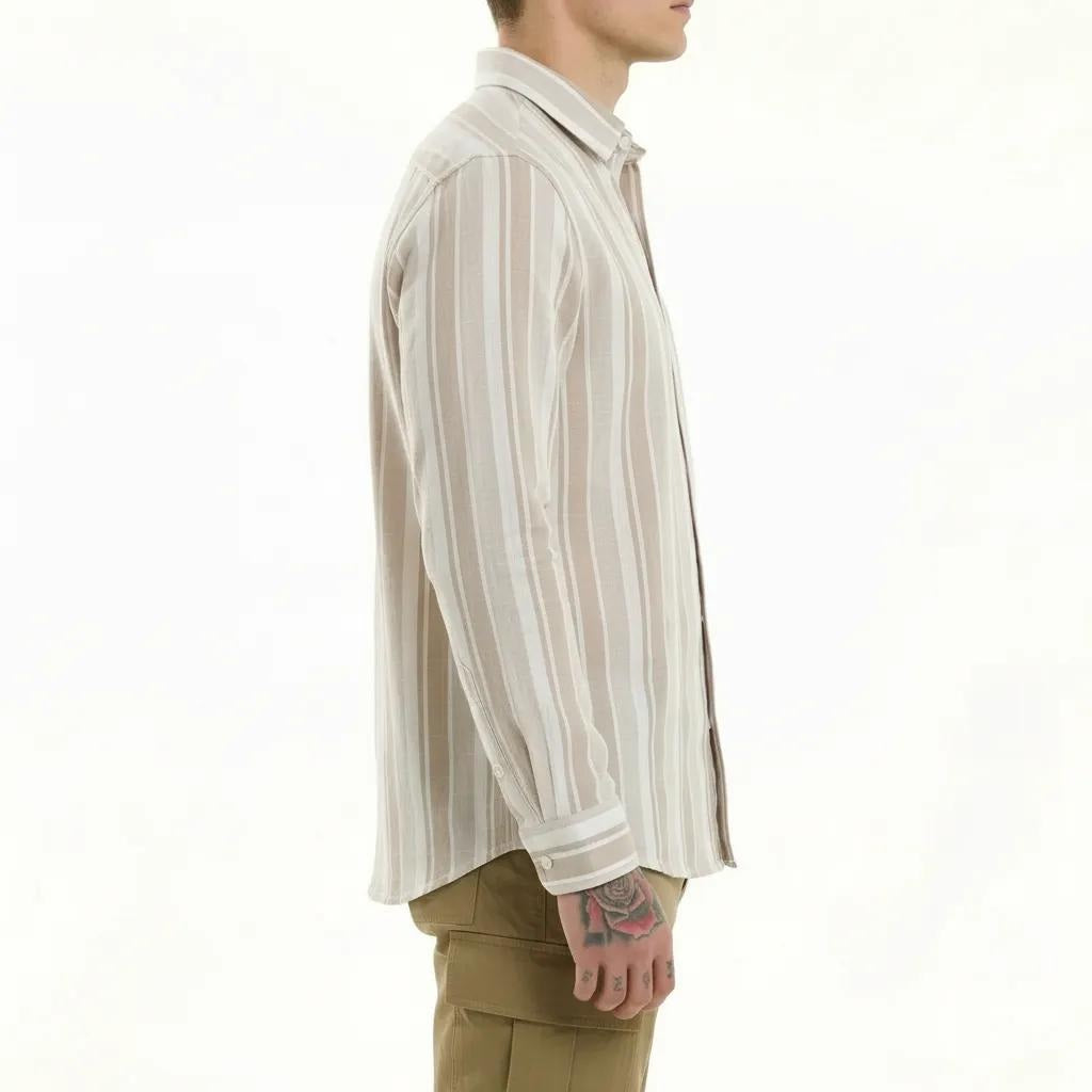 Men Natural Striped Polo Neck Shirt