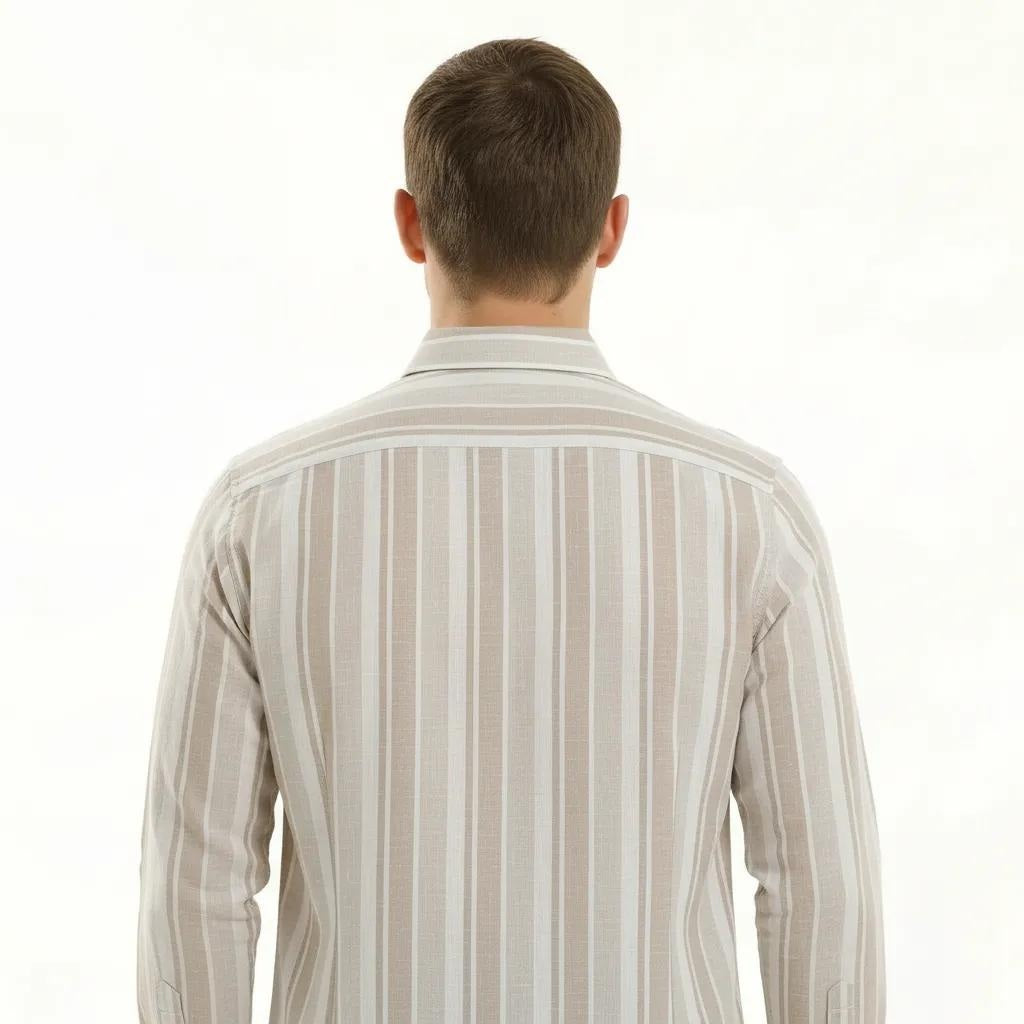 Men Natural Striped Polo Neck Shirt