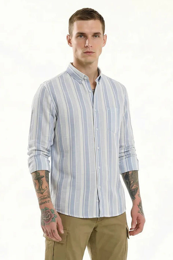 Men Striped Polo Neck Shirt