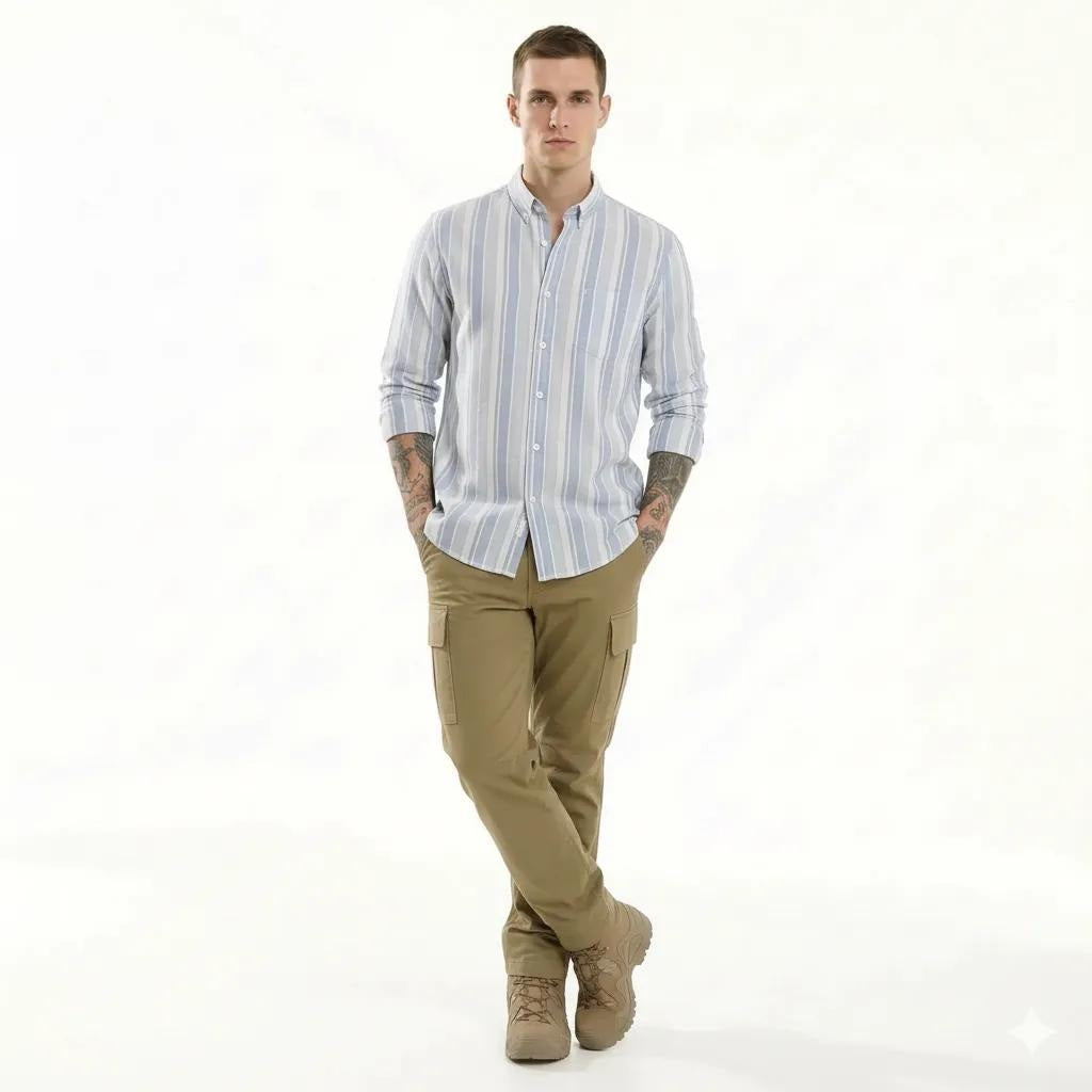Men Sky Striped Polo Neck Shirt