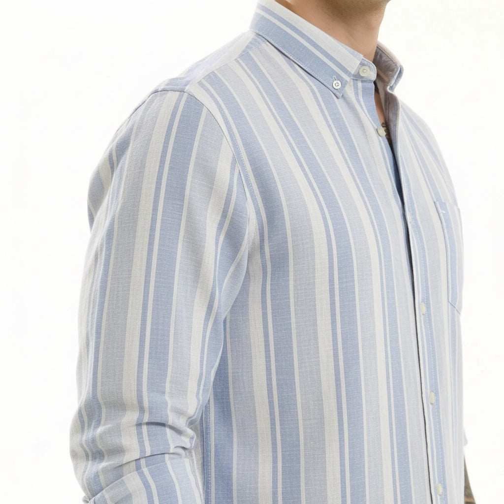 Men Sky Striped Polo Neck Shirt