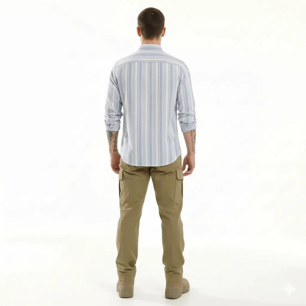Men Sky Striped Polo Neck Shirt