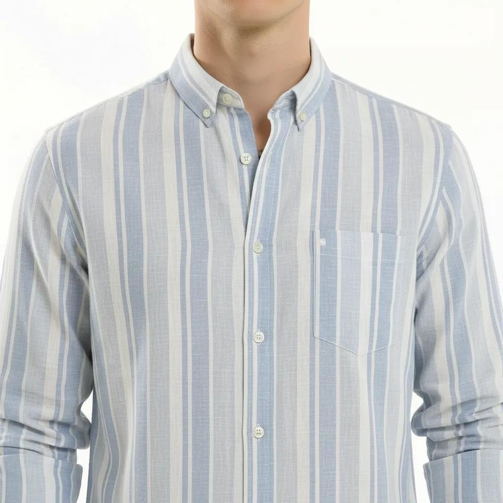 Men Sky Striped Polo Neck Shirt