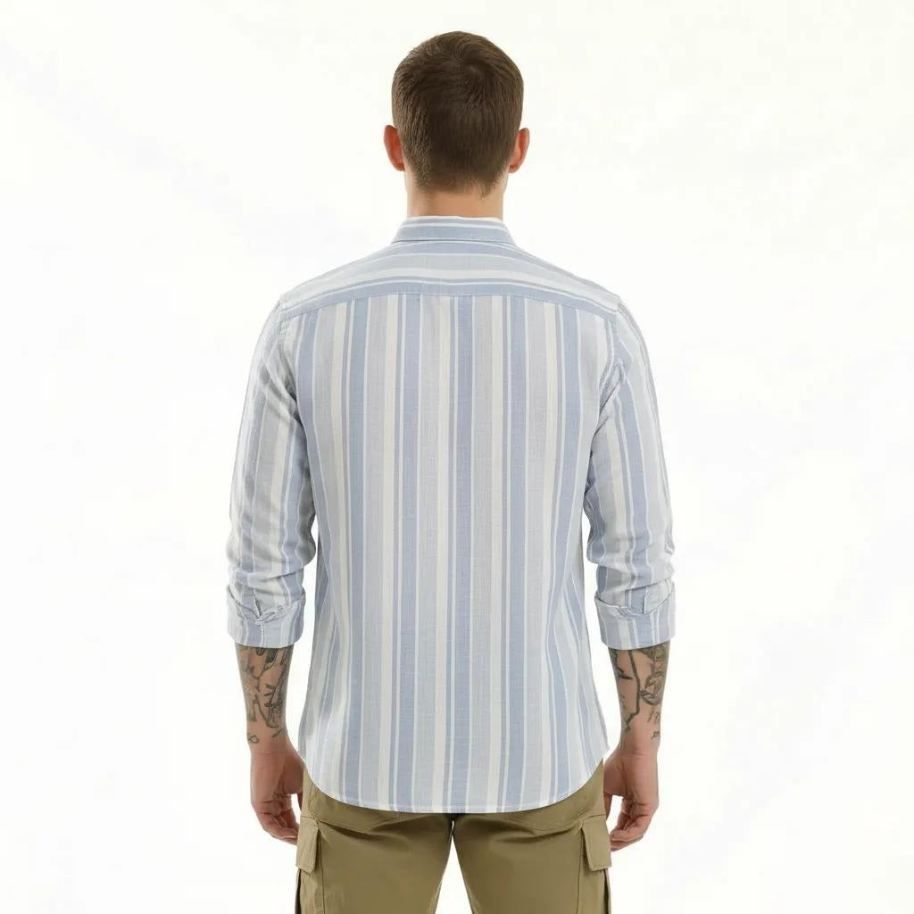 Men Sky Striped Polo Neck Shirt