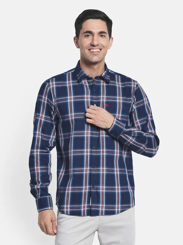 Men Blue Checked Casual Shirt