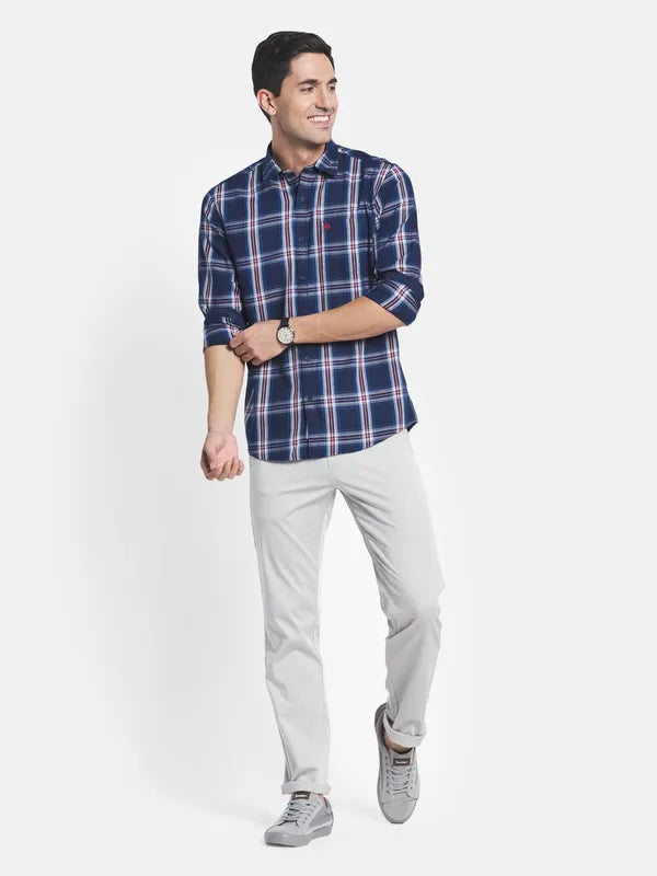 Men Blue Checked Casual Shirt