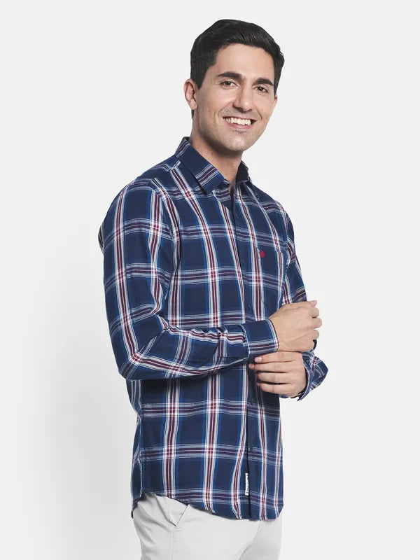 Men Blue Checked Casual Shirt