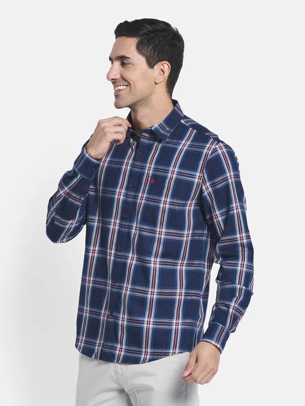 Men Blue Checked Casual Shirt