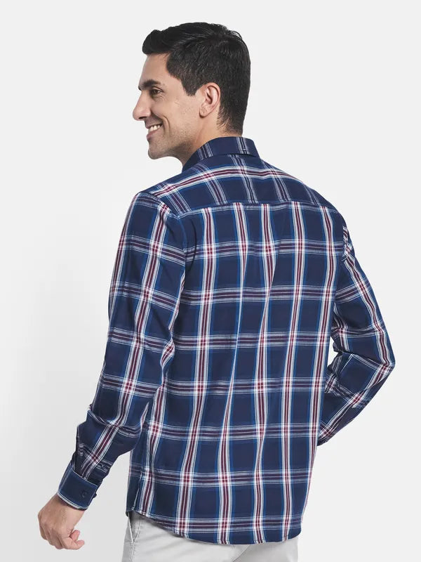 Men Blue Checked Casual Shirt